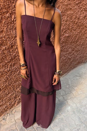 Dark Plum Chiffon Layered Midi Dress