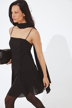 Black Chiffon Scarf Mini Dress