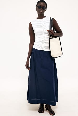 Navy Cotton Pintuck Maxi Skirt