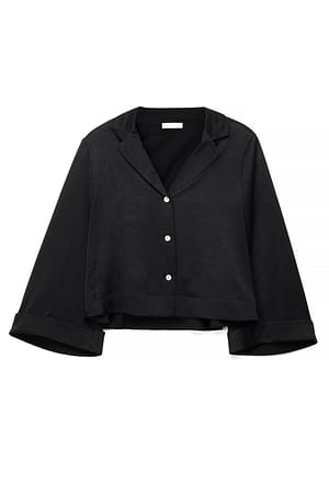 Black Blusa de manga ancha con efecto arrugado
