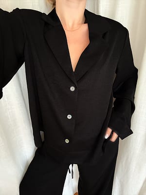 Black Crinkle Wide Sleeve Blouse