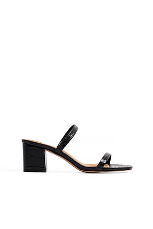 Black Croc Squared Strap Sandals