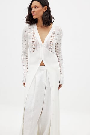 Offwhite Crochet Knitted Maxi Cardigan