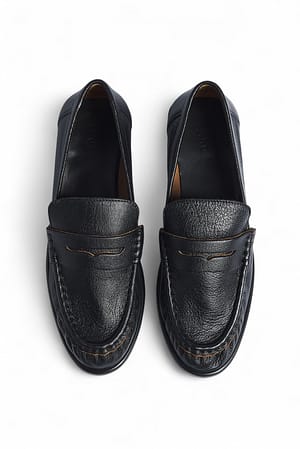 Contrast Black Loafers i läder