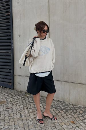 Off White Embroidery Detail Knitted Sweater