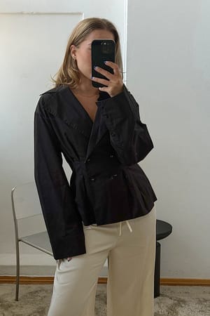 Black Double Breasted Cropped Shirt