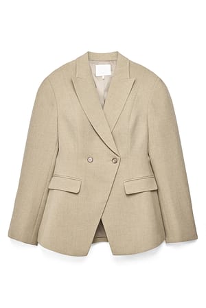 Beige Double Breasted Fitted Blazer