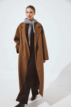 Camel Double Buttoned Wool Blend Coat