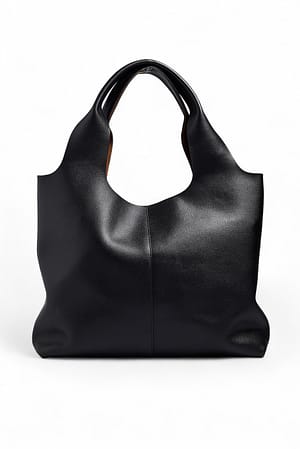 Black Dobbelthåndtag Læder Tote