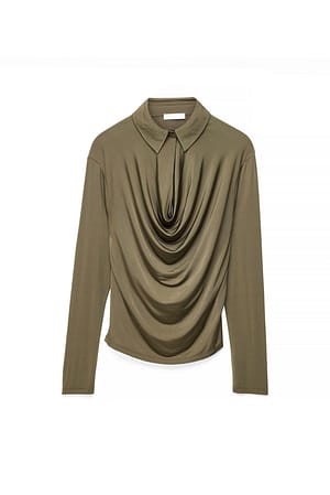 Khaki Green Hemd mit fallendem Kragen