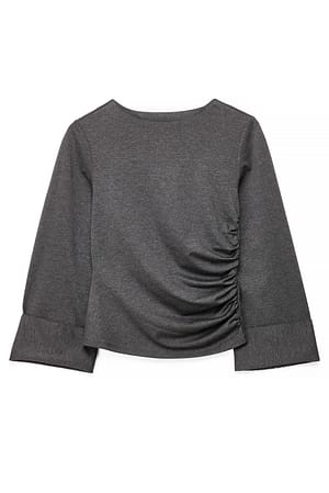 Grey Melange Topp med draperad manschettärm