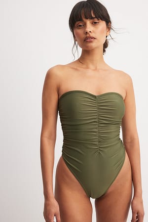 Draped High Leg Bandeau Swimsuit