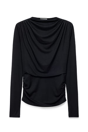 Black Draped Long Sleeve Jersey Top