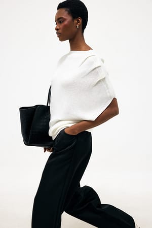 Offwhite Draped Shoulder Knitted Top