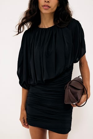Black Draped Sleeveless Mini Dress