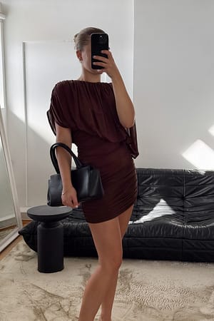 Brown Draped Sleeveless Mini Dress