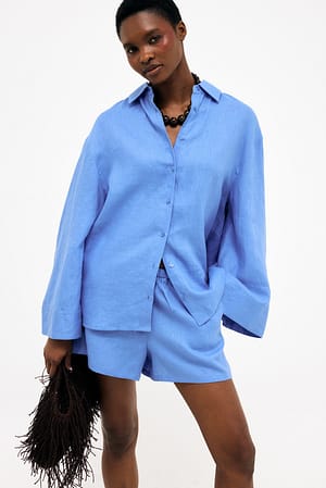 Blue Linnen korte broek met trekkoord
