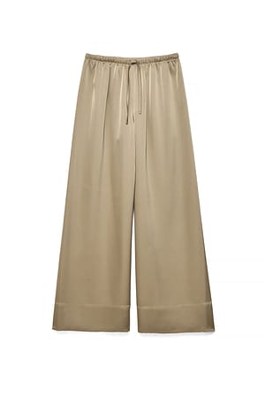 Taupe Pantalon en satin à taille mi-haute élastique