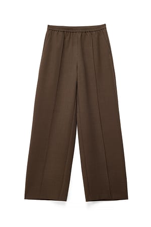 Brown Elastic Waist Suit Pants
