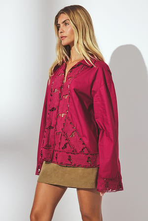 Raspberry Embroidered Long Sleeve Blouse