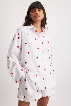 White Embroidery Detail Oversized Shirt