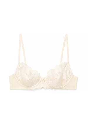 Cream Embroidery Low Balcony Bra