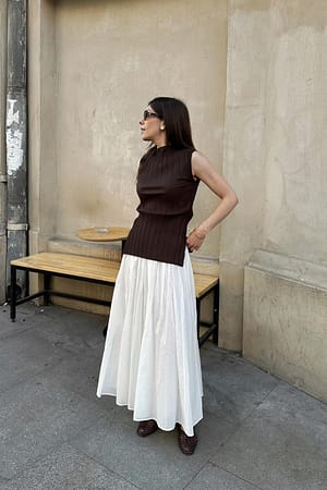 Brown Pleated Sleeveless Top