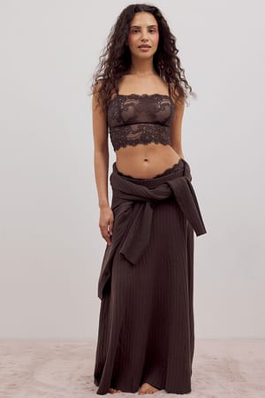 Brown Bralette bandeau de encaje de pestaña