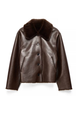 Dark Brown Chaqueta reversible con forro de piel sintética