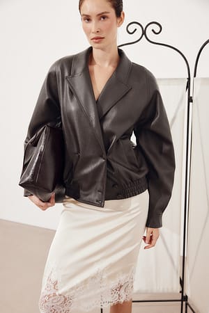 Dark Brown Faux Leather Button Detail Jacket