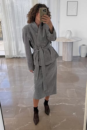 Grey Faux Suede Midi Skirt
