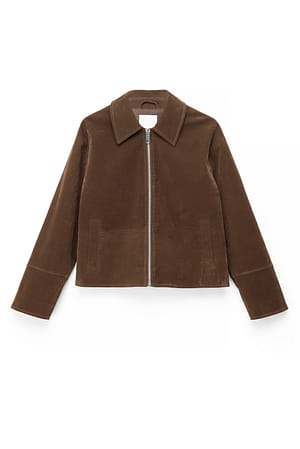 Brown Chaqueta con cremallera de ante sintético
