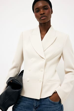 Cream Fitted Double Breasted Short Blazer
