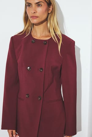 Burgundy Fitted Double Buttoned Blazer