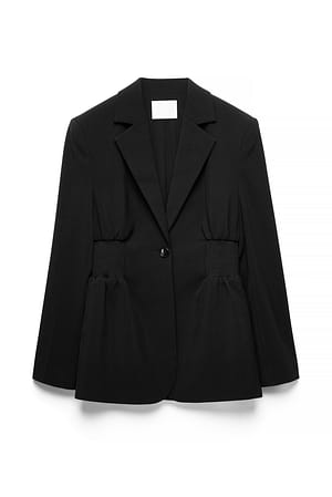 Black Fitted Elastic Waist Blazer