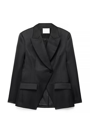 Black Fitted Satin Blazer