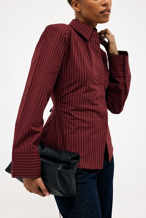 Burgundy Stripe Fitted Shoulder Pad Shirt