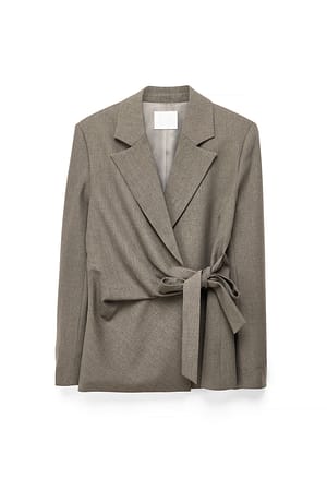 Brown Melange Blazer med innsydde slipsdetaljer