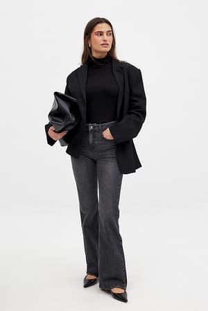 Dark Grey High Waist Flared Denim