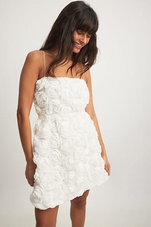 White Flower Details Mini Dress