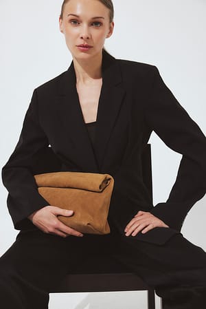 Tan Fold Detail Suede Clutch