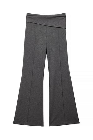 Grey Melange Hosen mit mittlerer Bundhöhe und Faltendetail