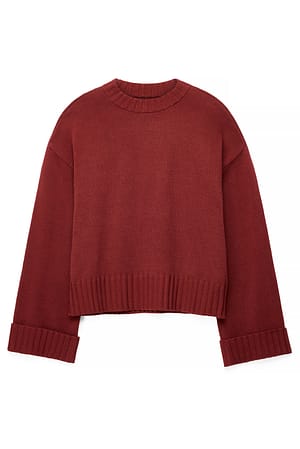 Wine Red Gebreide trui met omgeslagen mouwen
