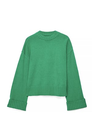 Bright Green Folded Sleeve Knitted Sweater