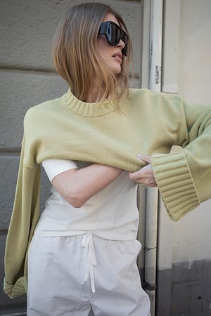 Mint Green Jersey de punto con manga doblada
