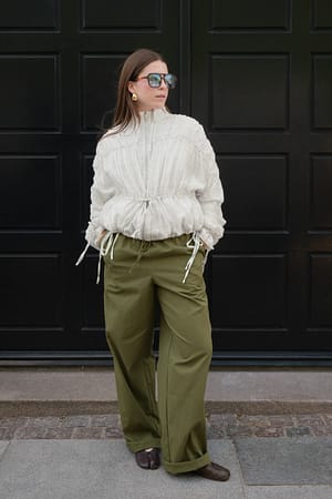 Khaki Green Vouwtaille-detailbroek