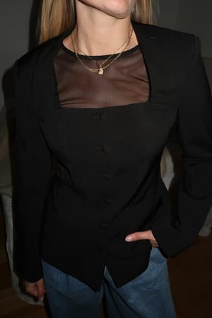 Black Square Neckline Fitted Blazer