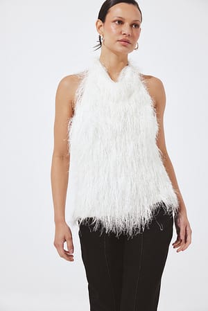 White Fringe Halterneck Top