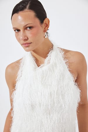 White Fringe Halterneck Top