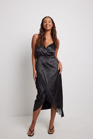 Fringe Jacquard Satin Maxi Dress